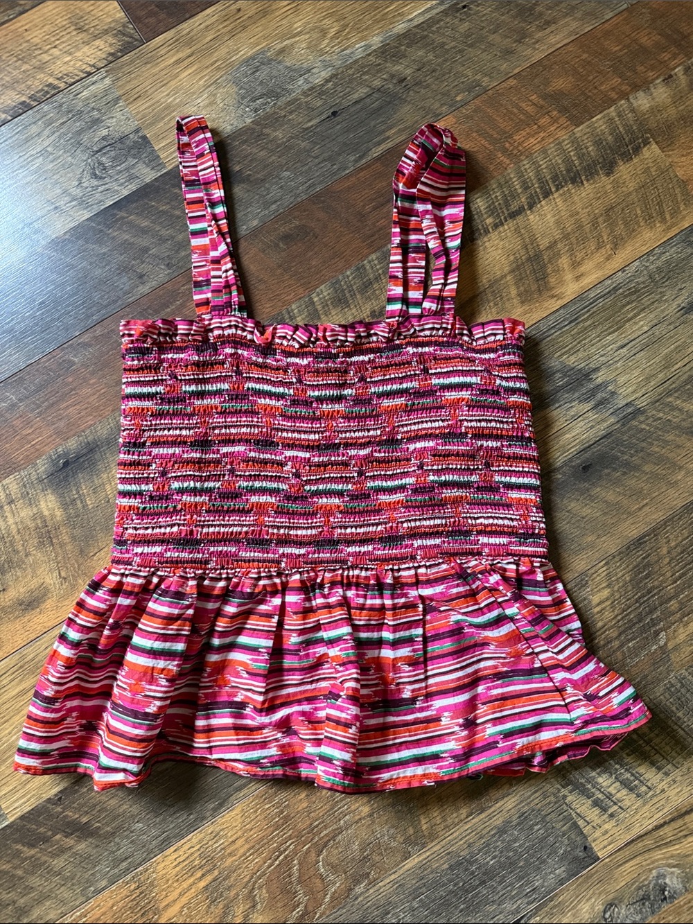 Loft Pink XS Multistripe Smocked Tank Top